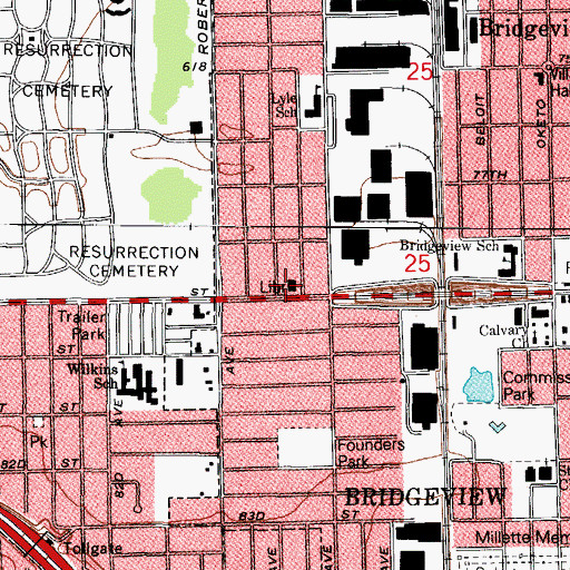 Topographic Map of Bridgeview Public Library, IL