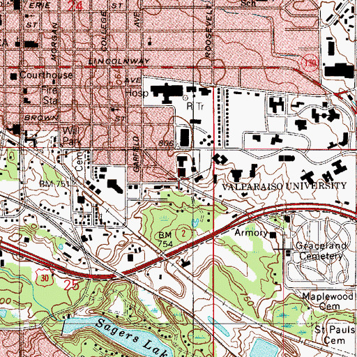 Topographic Map of Loke Hall, IN