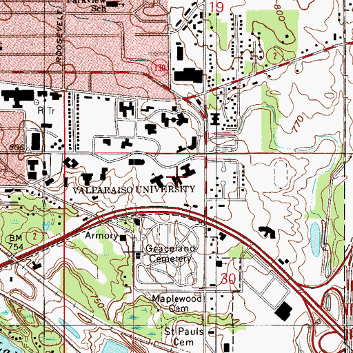 Topographic Map of Meier Hall, IN