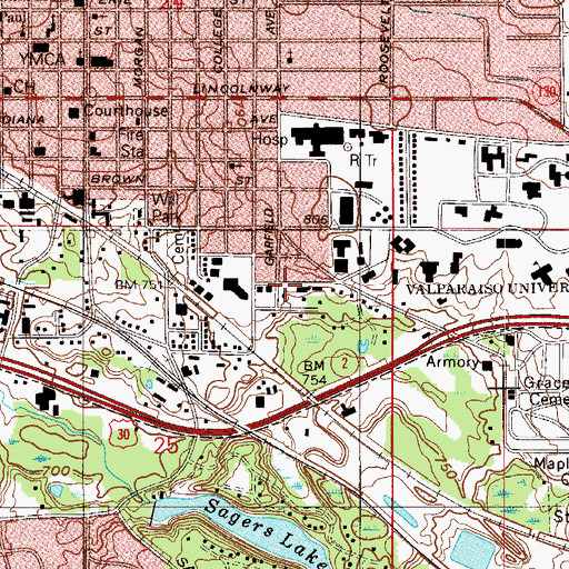 Topographic Map of Mound Street Park, IN