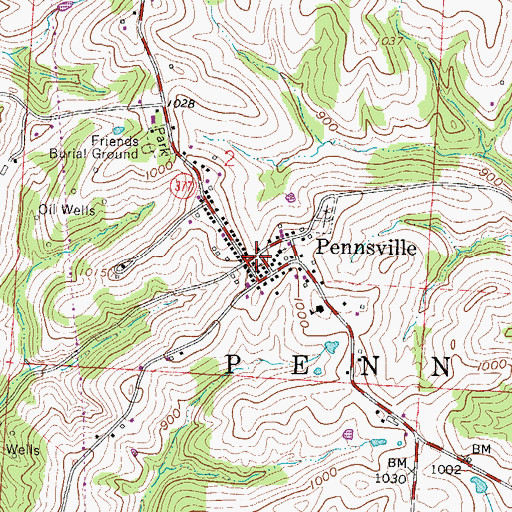 Topographic Map of Pennsville Post Office, OH