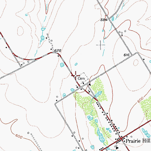 Topographic Map of Prairie Hill Cemetery, TX