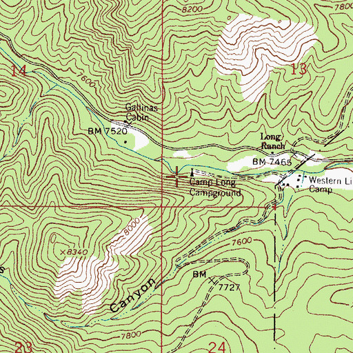 Topographic Map of EV Long Campground, NM