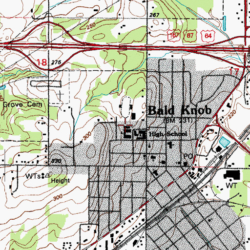 Topographic Map of Bald Knob Middle School, AR