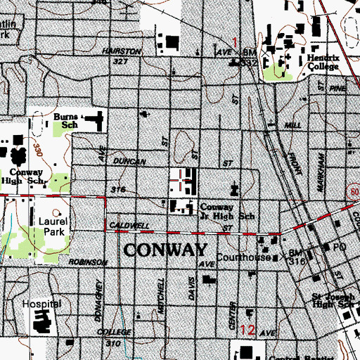 Topographic Map of Conway High East School, AR