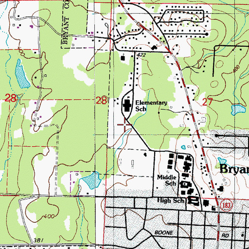 Topographic Map of Bryant Middle School, AR