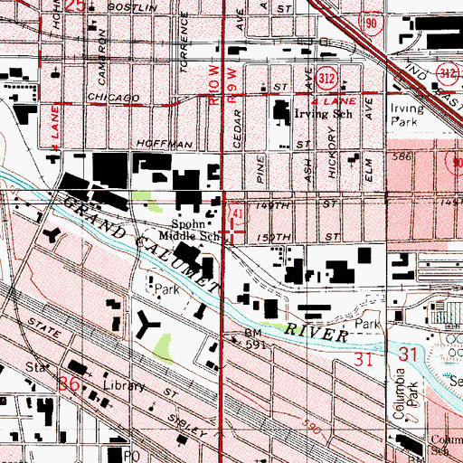 Topographic Map of Hammond Fire Department Station 1, IN