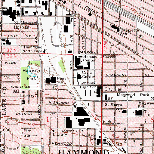 Topographic Map of Hammond Civic Center, IN