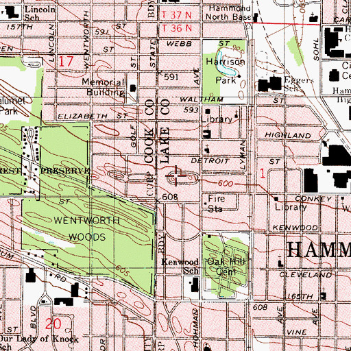Topographic Map of Glendale Park, IN