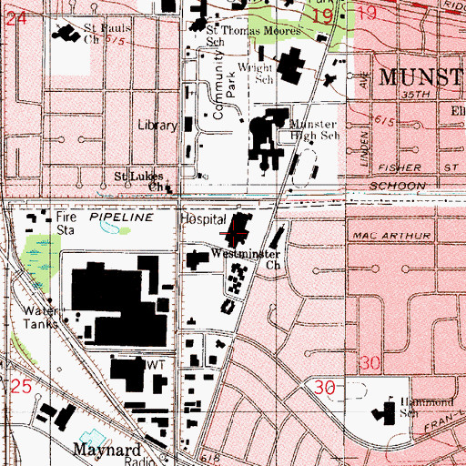 Topographic Map of Community Hospital, IN