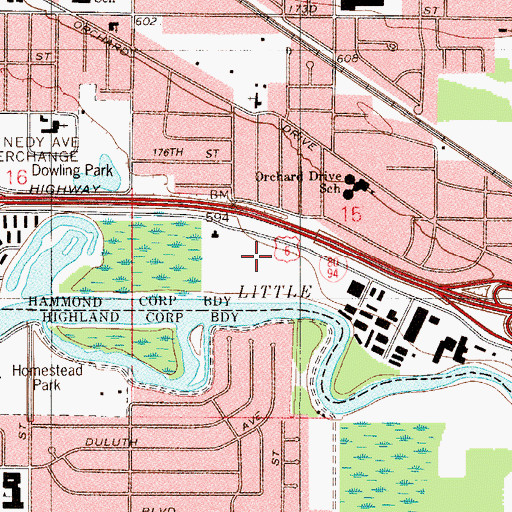 Topographic Map of Kennedy Industrial Park, IN