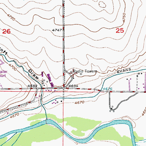 Topographic Map of KFKA-AM (Greeley), CO