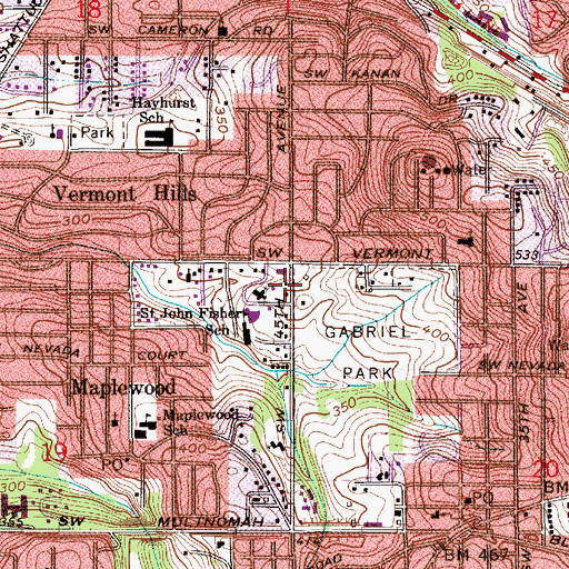 Topographic Map of Southwest Community Center, OR