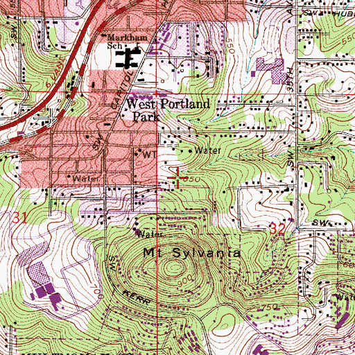 Topographic Map of West Portland Park Natural Area, OR