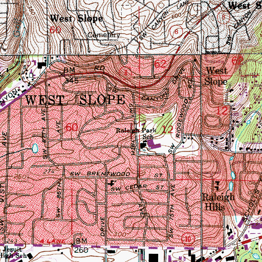 Topographic Map of Raleigh Park and Swim Center, OR
