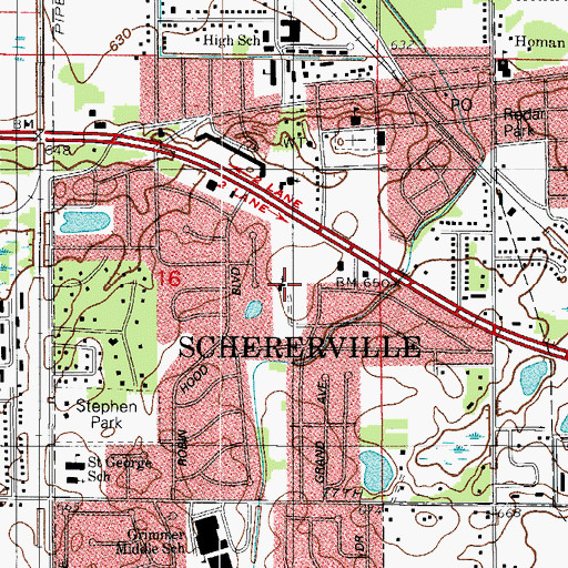 Topographic Map of Peace Lutheran Church, IN