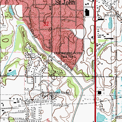 Topographic Map of Homestead Acres Park Number 1, IN
