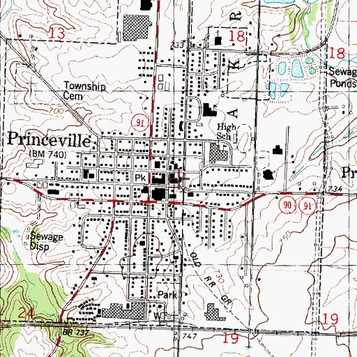 Topographic Map of Akron - Princeville Fire Department, IL