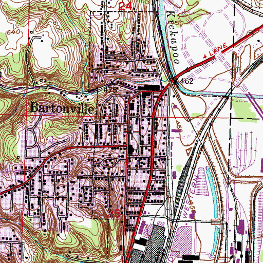 Topographic Map of Bartonville Village Hall, IL