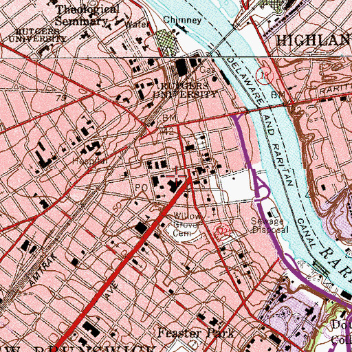 Topographic Map of New Brunswick City Hall, NJ