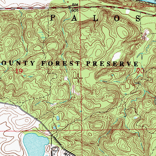 Topographic Map of Cap Sauers Holdings Nature Preserve, IL