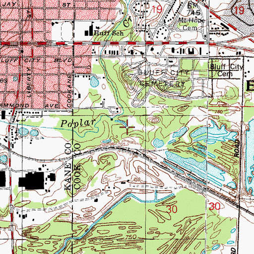 Topographic Map of Bluff Springs Fen Nature Preserve, IL