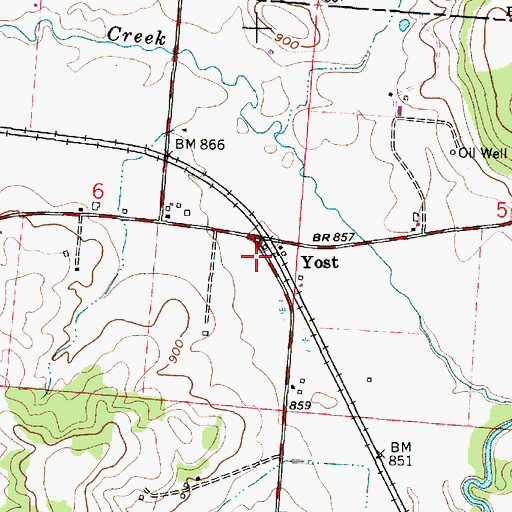 Topographic Map of Yost Post Office (historical), OH
