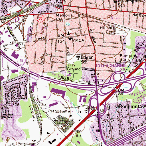 Topographic Map of Metuchen Municipal Pool, NJ