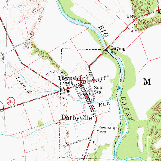 Topographic Map of Darbyville Post Office (historical), OH