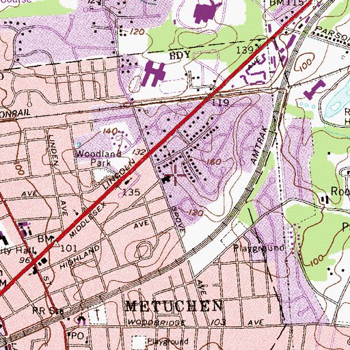 Topographic Map of Jewish Community Center of Metuchen, NJ