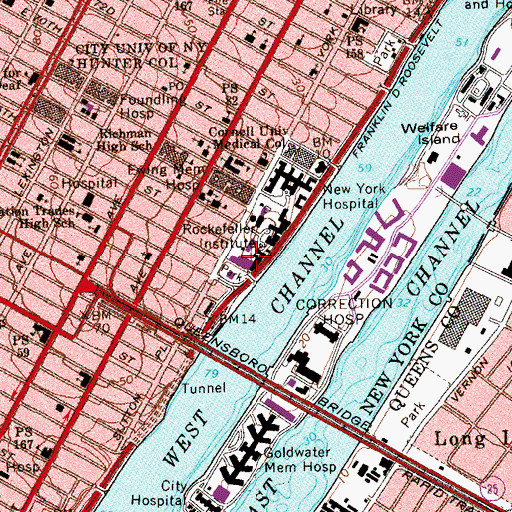 Topographic Map of Detlev W Bronk Laboratory, NY