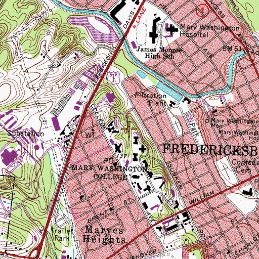 Topographic Map of Woodard Campus Center, VA