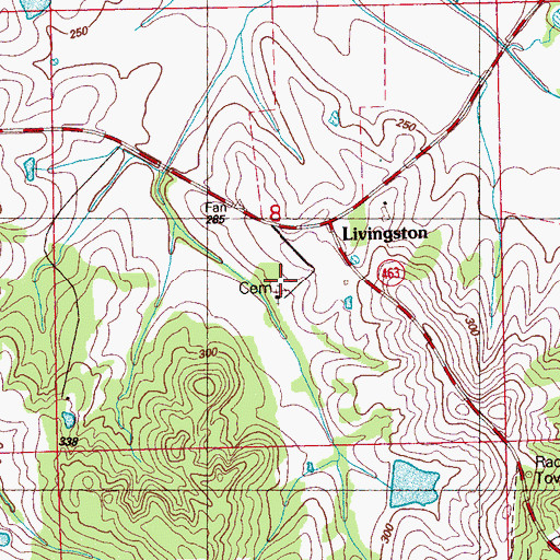 Topographic Map of Harrell-Livingston-Runnels Cemetery, MS