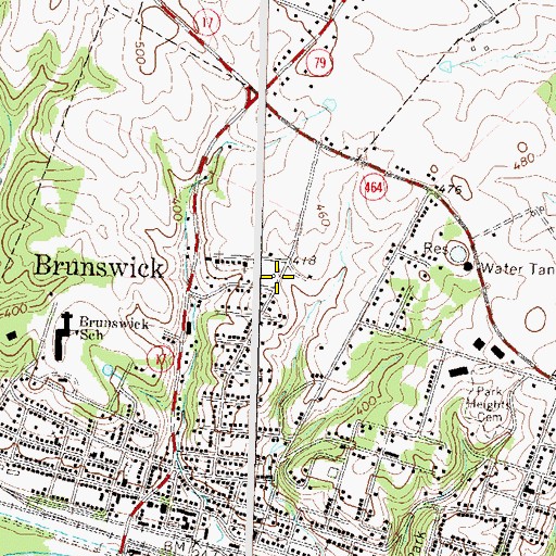 Topographic Map of Brunswick Branch Library, MD