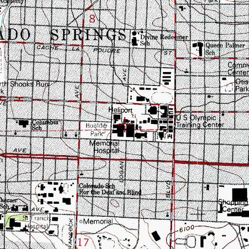 Topographic Map of Memorial Hospital Heliport, CO