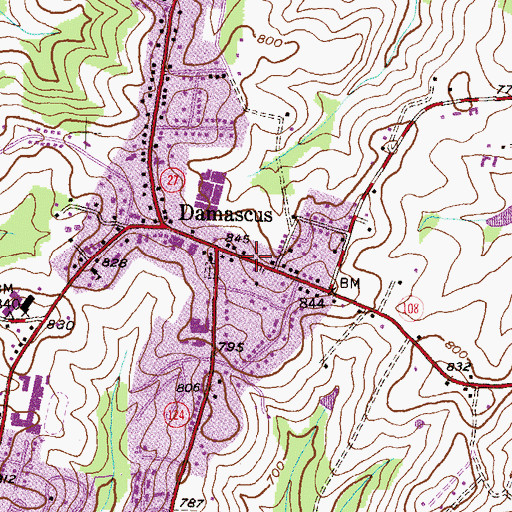 Topographic Map of Damascus Library, MD