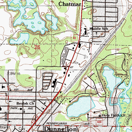 Topographic Map of Dunnellon Post Office, FL