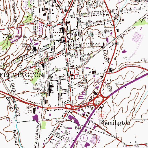 Topographic Map of Flemington Baptist Church, NJ