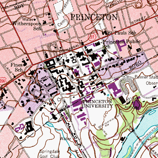 Topographic Map of Brown Hall, NJ