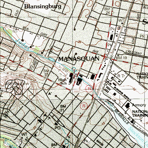Topographic Map of Manasquan High School, NJ