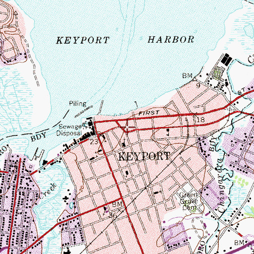 Topographic Map of Keyport Post Office, NJ