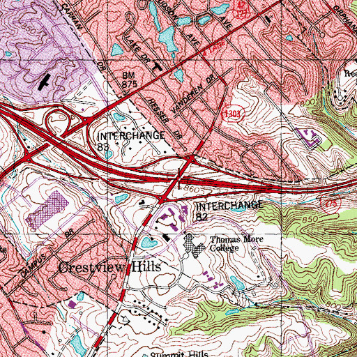 Topographic Map of Interchange 82, KY