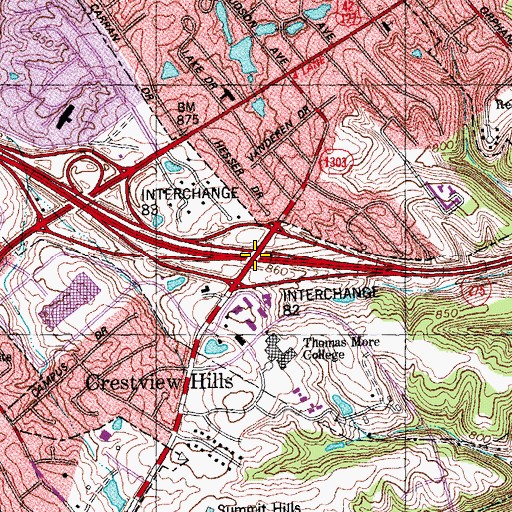 Topographic Map of Interchange 82, KY