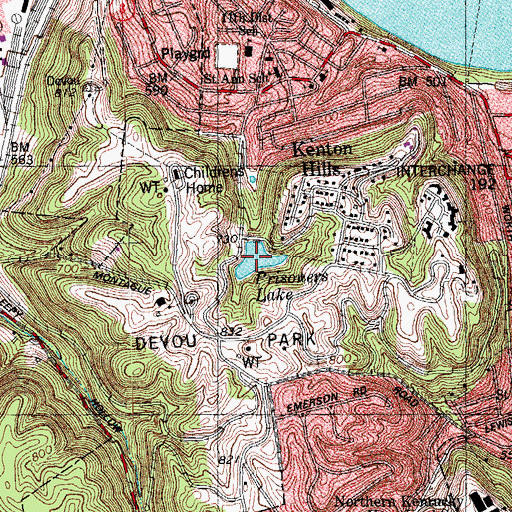 Topographic Map of Prisoners Lake, KY