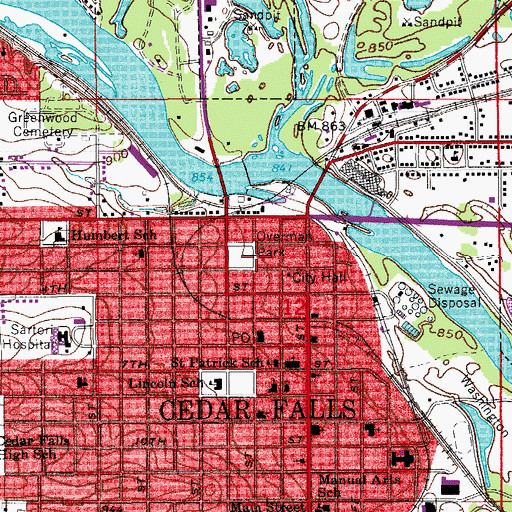 Topographic Map of Cedar Falls Police Department, IA