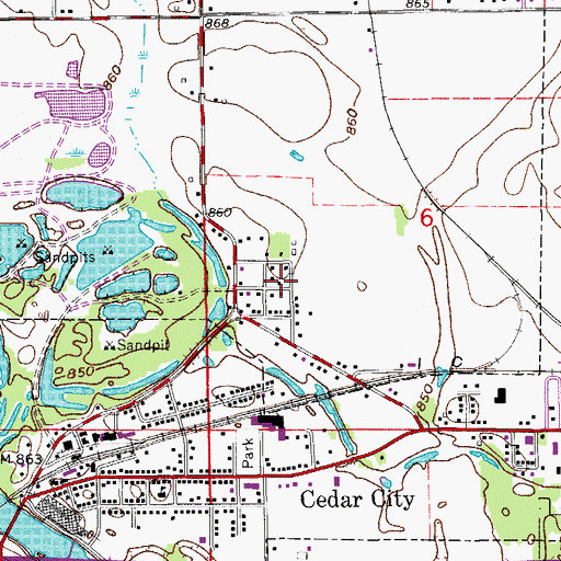 Topographic Map of Cedar City Park, IA