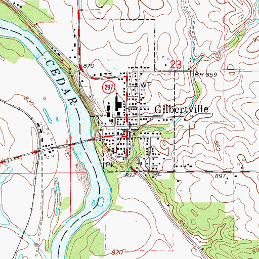 Topographic Map of Gilbertville Post Office, IA
