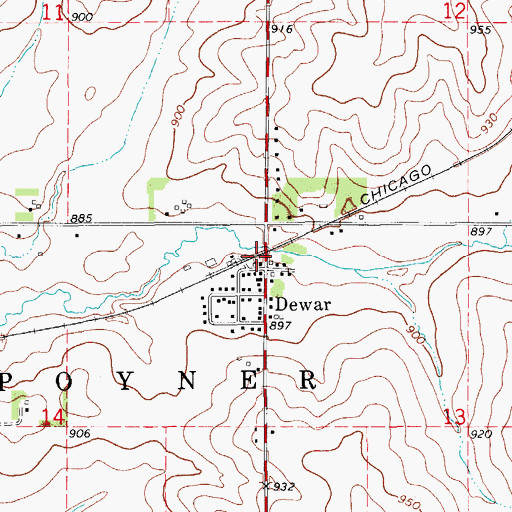 Topographic Map of Dewar, IA