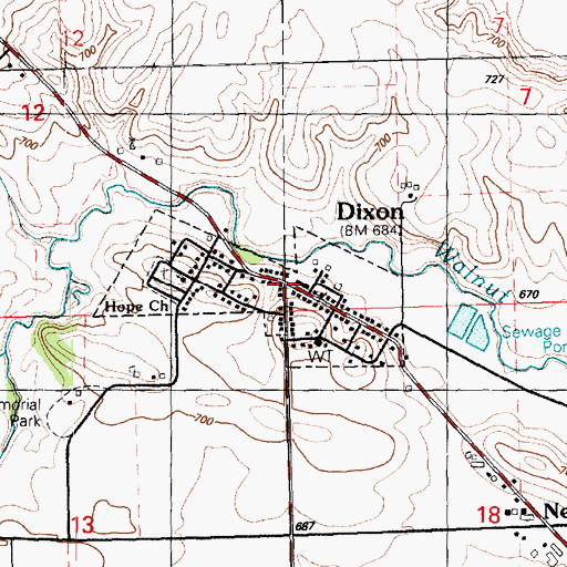 Topographic Map of Dixon City Hall, IA