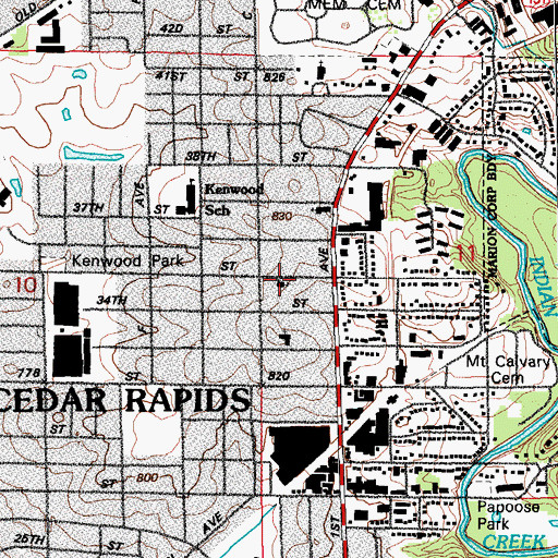 Topographic Map of Kenwood Park Presbyterian Church, IA